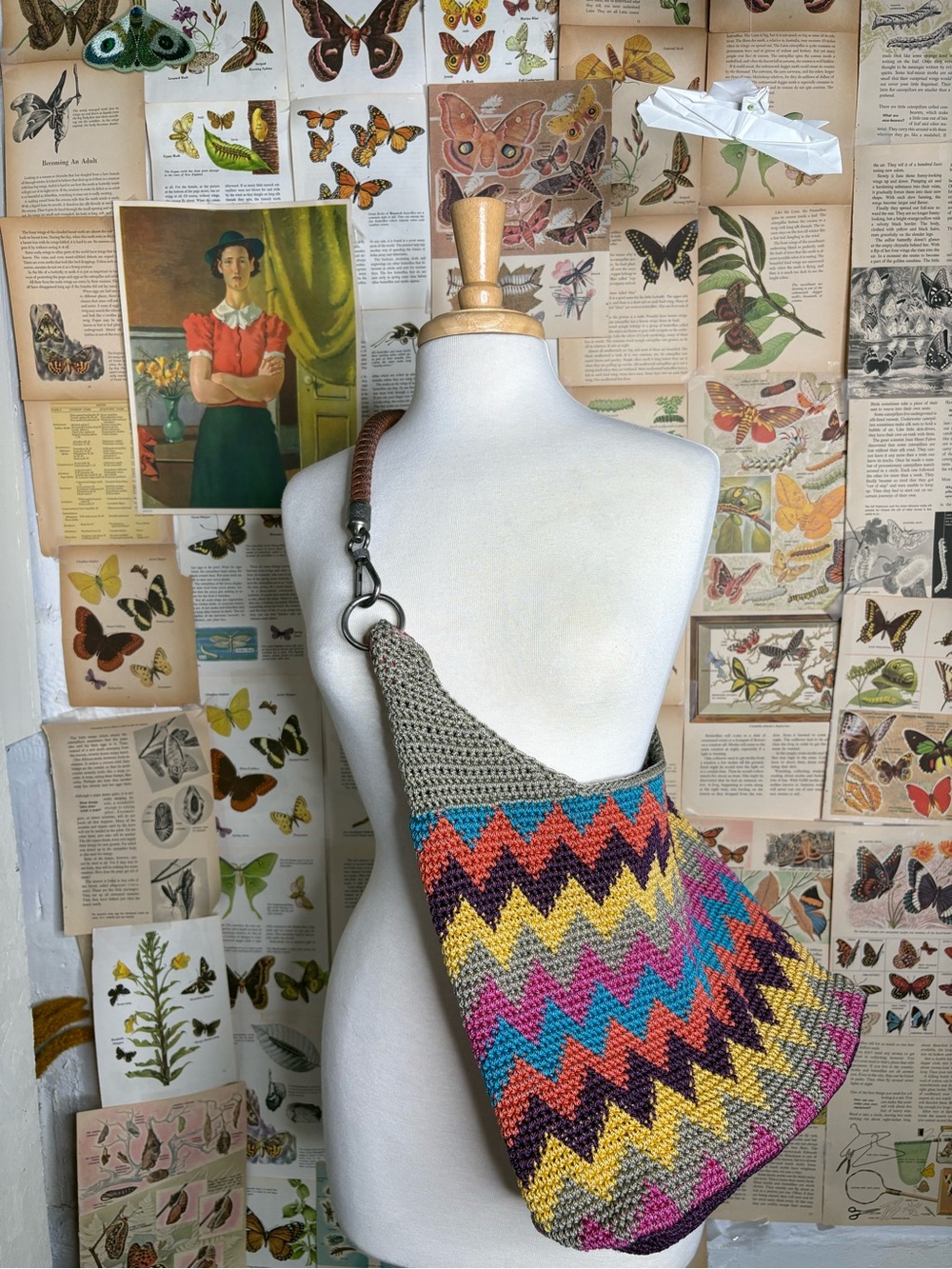 The Sak Multicolor Zigzag Crochet Hobo Bag